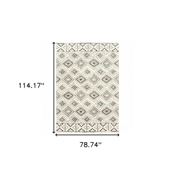 Homeroots 6' X 9' Ivory And Brown Geometric Shag Power Loom Stain Resistant Area Rug  Polyester 509909