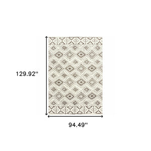 Homeroots 8' X 11' Ivory And Brown Geometric Shag Power Loom Stain Resistant Area Rug  Polyester 509910