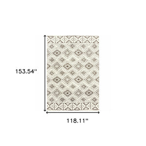 Homeroots 10' X 13' Ivory And Brown Geometric Shag Power Loom Stain Resistant Area Rug  Polyester 509911