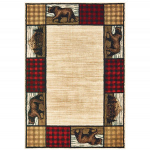 HomeRoots 5' Luxurious Ivory Southwestern Power Loom Area Rug – Stain Resistant, Perfect for Busy Homes 5' X 7' 509915