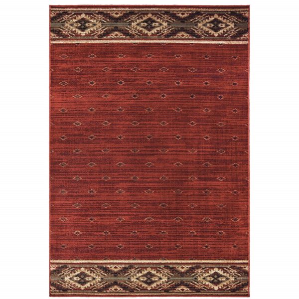 HomeRoots 5' Southwestern Area Rug in Berry, Gold & Ivory - Stain Resistant, Durable Design for Any Room 5' X 7' 509922