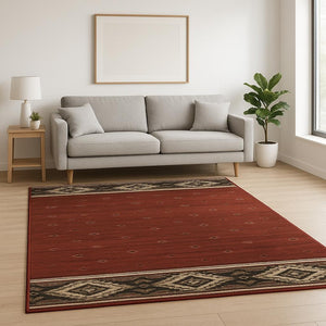 HomeRoots 5' Southwestern Area Rug in Berry, Gold & Ivory - Stain Resistant, Durable Design for Any Room 5' X 7' 509922