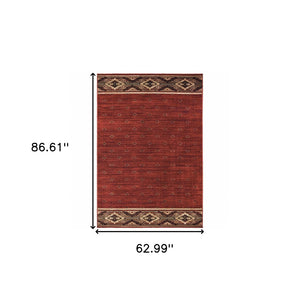 HomeRoots 5' Southwestern Area Rug in Berry, Gold & Ivory - Stain Resistant, Durable Design for Any Room 5' X 7' 509922