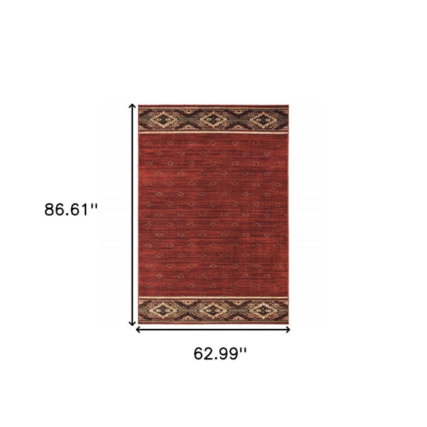 HomeRoots 5' Southwestern Area Rug in Berry, Gold & Ivory - Stain Resistant, Durable Design for Any Room 5' X 7' 509922