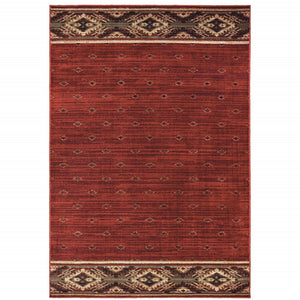 HomeRoots 5' Southwestern Area Rug in Berry, Gold & Ivory - Stain Resistant, Durable Design for Any Room 7' X 9' 509923