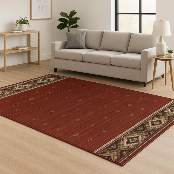 HomeRoots 5' Southwestern Area Rug in Berry, Gold & Ivory - Stain Resistant, Durable Design for Any Room 7' X 9' 509923