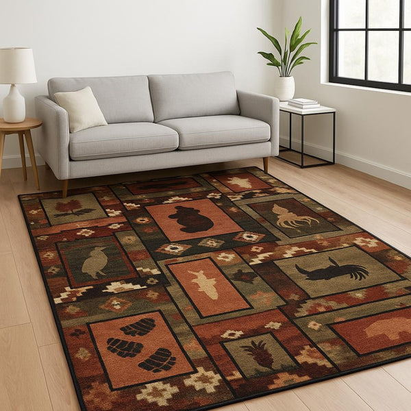 HomeRoots 5' Southwestern-Inspired Area Rug in Warm Earth Tones - Stain-Resistant, Low-Pile, Easy Care Design 5' X 7' 509929