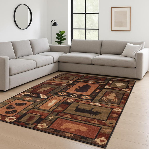 HomeRoots 5' Southwestern-Inspired Area Rug in Warm Earth Tones - Stain-Resistant, Low-Pile, Easy Care Design 7' X 9' 509930