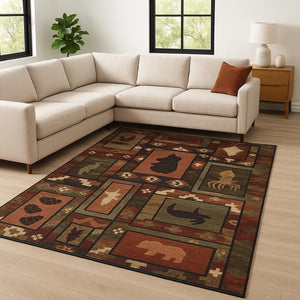 HomeRoots 5' Southwestern-Inspired Area Rug in Warm Earth Tones - Stain-Resistant, Low-Pile, Easy Care Design 10' X 13' 509932