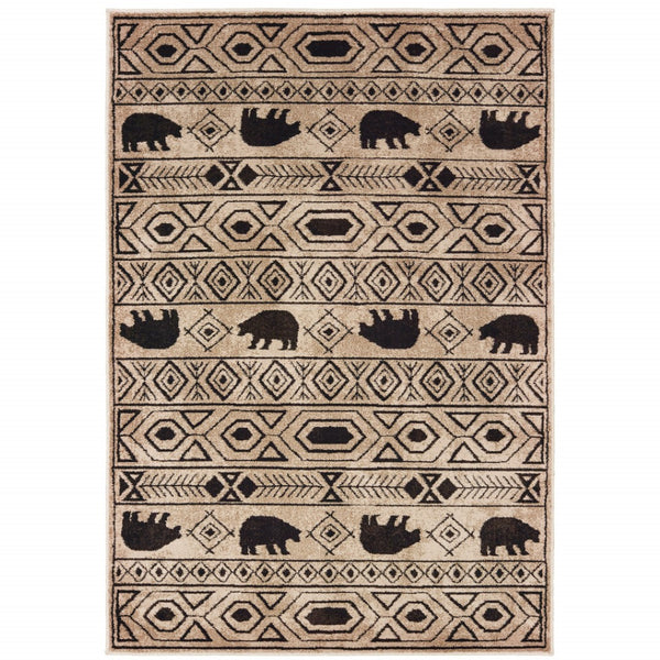 HomeRoots 5' Elegant Ivory and Black Southwestern Area Rug - Durable, Stain-Resistant Design for Any Room 5' X 7' 509936