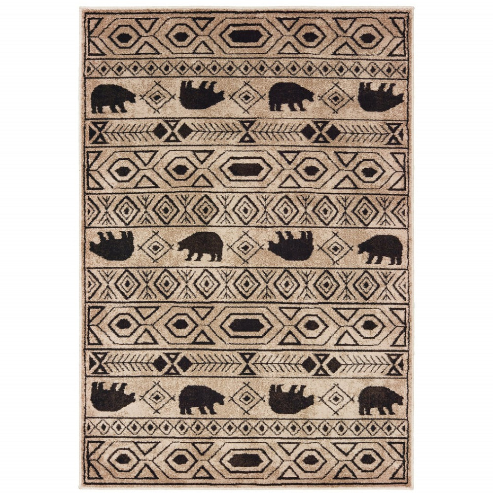HomeRoots 5' Elegant Ivory and Black Southwestern Area Rug - Durable, Stain-Resistant Design for Any Room 7' X 9' 509937
