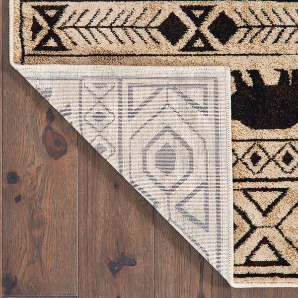 HomeRoots 5' Elegant Ivory and Black Southwestern Area Rug - Durable, Stain-Resistant Design for Any Room 7' X 9' 509937