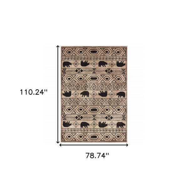 HomeRoots 5' Elegant Ivory and Black Southwestern Area Rug - Durable, Stain-Resistant Design for Any Room 7' X 9' 509937