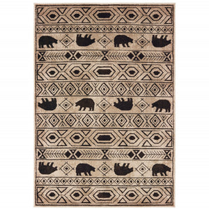 HomeRoots 5' Elegant Ivory and Black Southwestern Area Rug - Durable, Stain-Resistant Design for Any Room 8' X 11' 509938