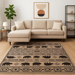 HomeRoots 5' Elegant Ivory and Black Southwestern Area Rug - Durable, Stain-Resistant Design for Any Room 8' X 11' 509938