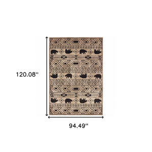 HomeRoots 5' Elegant Ivory and Black Southwestern Area Rug - Durable, Stain-Resistant Design for Any Room 8' X 11' 509938