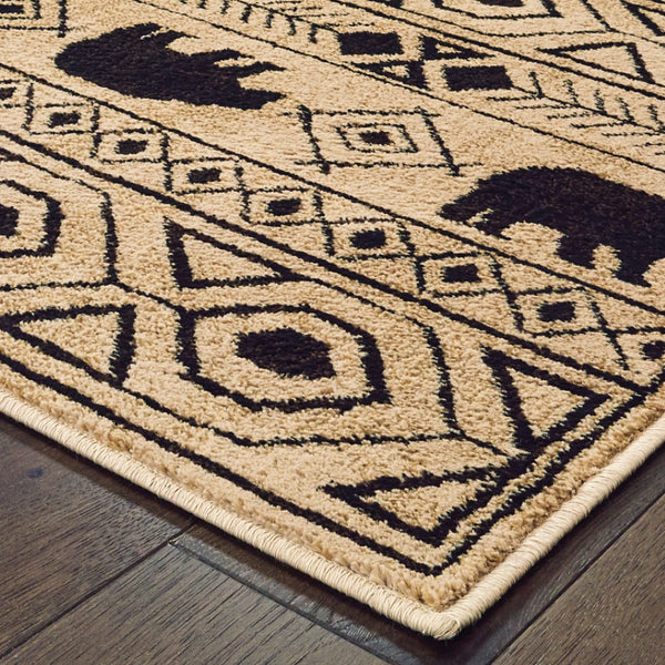 HomeRoots 5' Elegant Ivory and Black Southwestern Area Rug - Durable, Stain-Resistant Design for Any Room 10' X 13' 509939