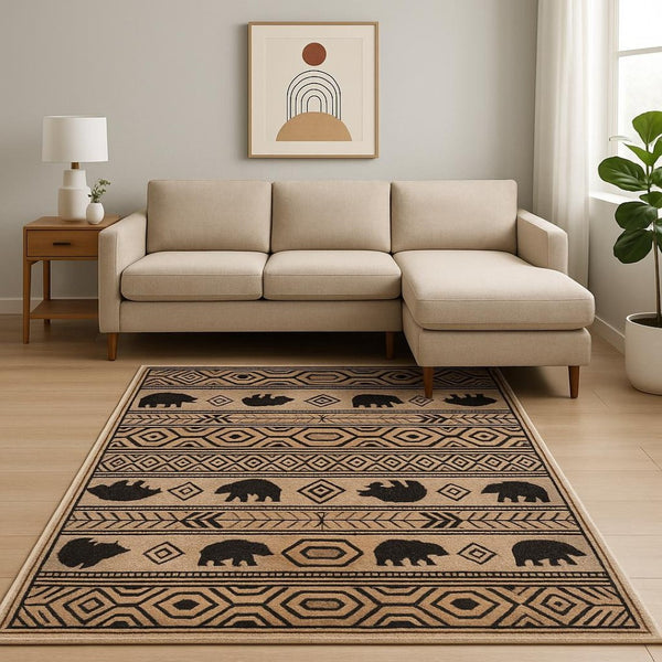 HomeRoots 5' Elegant Ivory and Black Southwestern Area Rug - Durable, Stain-Resistant Design for Any Room 10' X 13' 509939