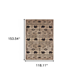 HomeRoots 5' Elegant Ivory and Black Southwestern Area Rug - Durable, Stain-Resistant Design for Any Room 10' X 13' 509939