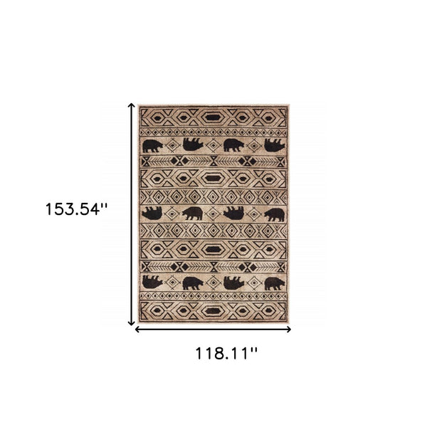 HomeRoots 5' Elegant Ivory and Black Southwestern Area Rug - Durable, Stain-Resistant Design for Any Room 10' X 13' 509939