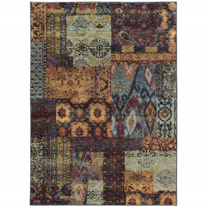 HomeRoots 10' Blue and Gold Abstract Area Rug - Modern Power Loom Design for Durable, Stylish Living Spaces 10' X 13' 509940