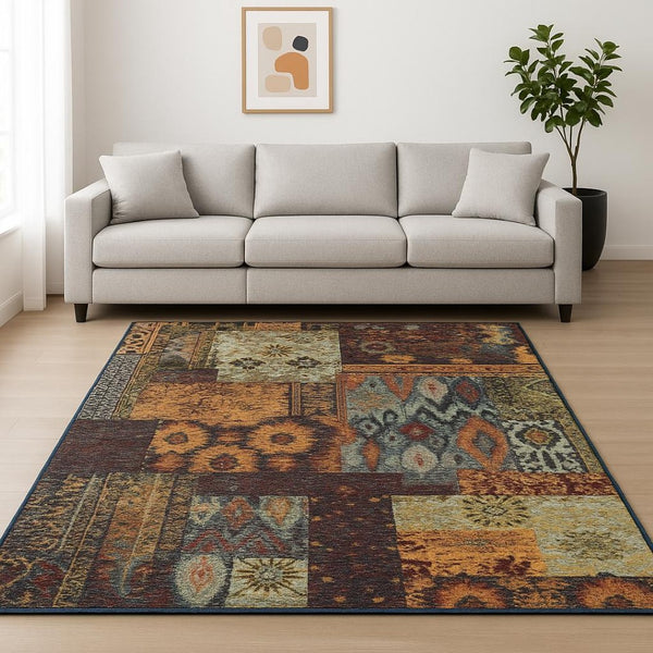 HomeRoots 10' Blue and Gold Abstract Area Rug - Modern Power Loom Design for Durable, Stylish Living Spaces 10' X 13' 509940