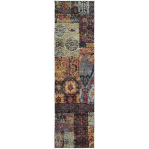 HomeRoots 10' Blue and Gold Abstract Area Rug - Modern Power Loom Design for Durable, Stylish Living Spaces 2'3" x 8' 509942