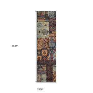 HomeRoots 10' Blue and Gold Abstract Area Rug - Modern Power Loom Design for Durable, Stylish Living Spaces 2'3" x 8' 509942