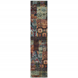 HomeRoots 10' Blue and Gold Abstract Area Rug - Modern Power Loom Design for Durable, Stylish Living Spaces 2'6" x 12' 509943