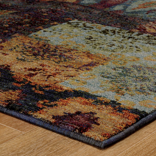HomeRoots 10' Blue and Gold Abstract Area Rug - Modern Power Loom Design for Durable, Stylish Living Spaces 2'6" x 12' 509943