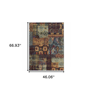 HomeRoots 10' Blue and Gold Abstract Area Rug - Modern Power Loom Design for Durable, Stylish Living Spaces 3' x 5' 509944
