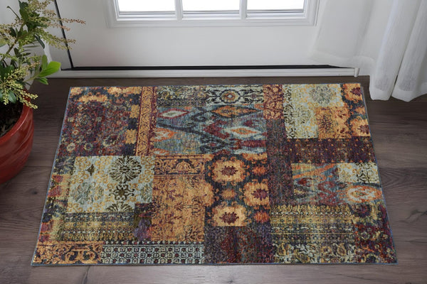 HomeRoots 10' Blue and Gold Abstract Area Rug - Modern Power Loom Design for Durable, Stylish Living Spaces 3' x 5' 509944