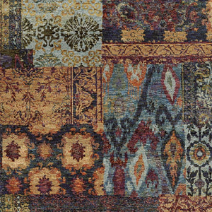 HomeRoots 10' Blue and Gold Abstract Area Rug - Modern Power Loom Design for Durable, Stylish Living Spaces 5' X 7' 509945