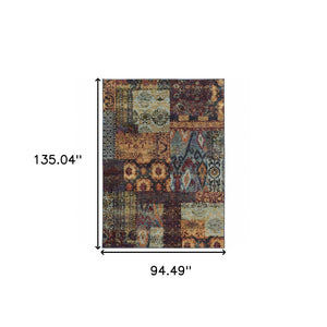 HomeRoots 10' Blue and Gold Abstract Area Rug - Modern Power Loom Design for Durable, Stylish Living Spaces 8' X 11' 509947