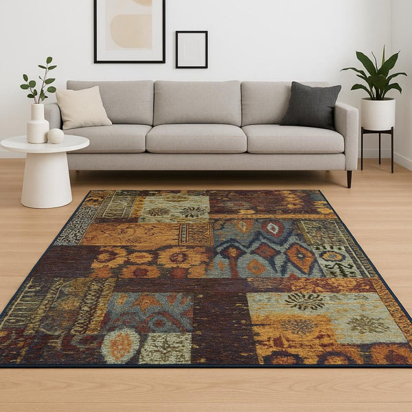 HomeRoots 10' Blue and Gold Abstract Area Rug - Modern Power Loom Design for Durable, Stylish Living Spaces 8' X 11' 509947