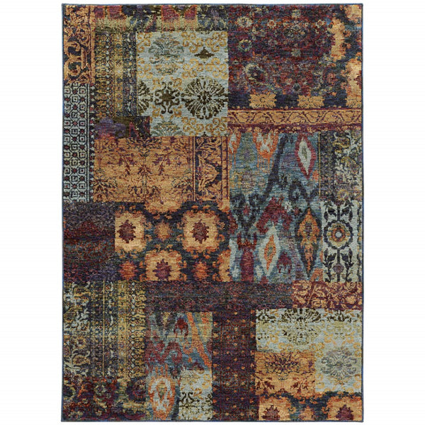 HomeRoots 10' Blue and Gold Abstract Area Rug - Modern Power Loom Design for Durable, Stylish Living Spaces 9' X 12' 509948