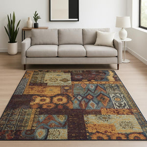 HomeRoots 10' Blue and Gold Abstract Area Rug - Modern Power Loom Design for Durable, Stylish Living Spaces 9' X 12' 509948
