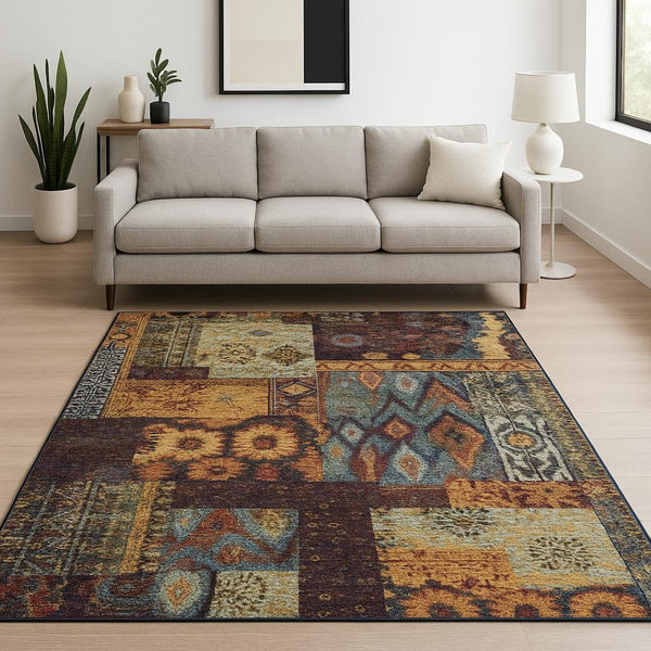 HomeRoots 10' Blue and Gold Abstract Area Rug - Modern Power Loom Design for Durable, Stylish Living Spaces 9' X 12' 509948