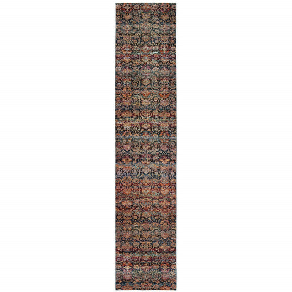 HomeRoots 10' Blue and Ivory Abstract Power Loom Area Rug - Modern Design for Stylish, Durable Living Spaces 2'6" x 12' 509952