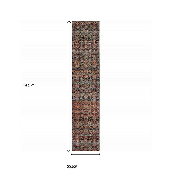 HomeRoots 10' Blue and Ivory Abstract Power Loom Area Rug - Modern Design for Stylish, Durable Living Spaces 2'6" x 12' 509952