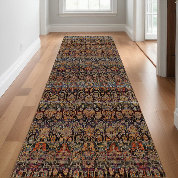 HomeRoots 10' Blue and Ivory Abstract Power Loom Area Rug - Modern Design for Stylish, Durable Living Spaces 2'6" x 12' 509952