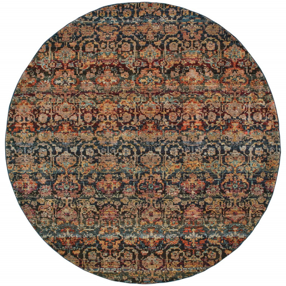 HomeRoots 10' Blue and Ivory Abstract Power Loom Area Rug - Modern Design for Stylish, Durable Living Spaces 8' Round Round 509956