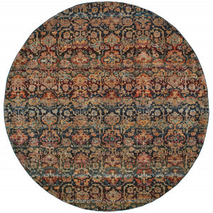 HomeRoots 10' Blue and Ivory Abstract Power Loom Area Rug - Modern Design for Stylish, Durable Living Spaces 8' Round Round 509956