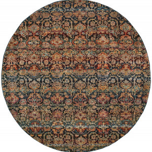 HomeRoots 10' Blue and Ivory Abstract Power Loom Area Rug - Modern Design for Stylish, Durable Living Spaces 8' Round Round 509956
