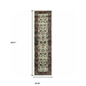 Homeroots 8' Runner Red And Ivory Oriental Power Loom Runner Rug  Other Material 509961