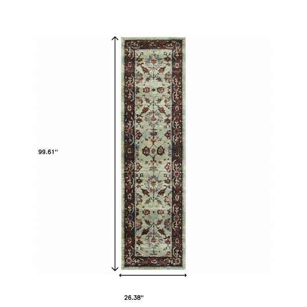 Homeroots 8' Runner Red And Ivory Oriental Power Loom Runner Rug  Other Material 509961