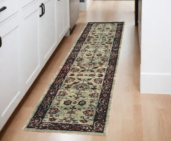 Homeroots 8' Runner Red And Ivory Oriental Power Loom Runner Rug  Other Material 509961