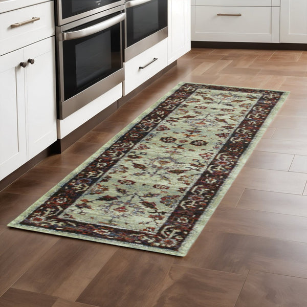 HomeRoots 10' Timeless Red and Ivory Oriental Power Loom Area Rug for Elegant Living Spaces and Durability 2'3" x 8' 509961