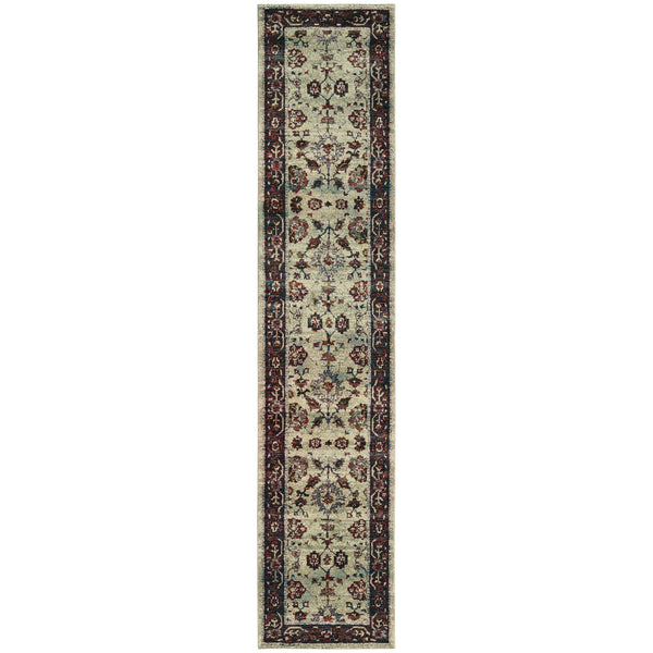 Homeroots 12' Runner Stone And Red Oriental Power Loom Runner Rug  Other Material 509962