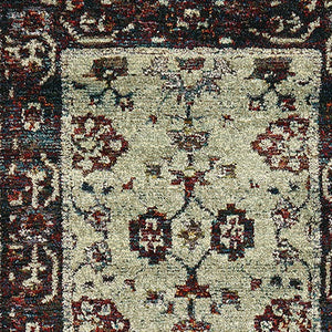 Homeroots 12' Runner Stone And Red Oriental Power Loom Runner Rug  Other Material 509962